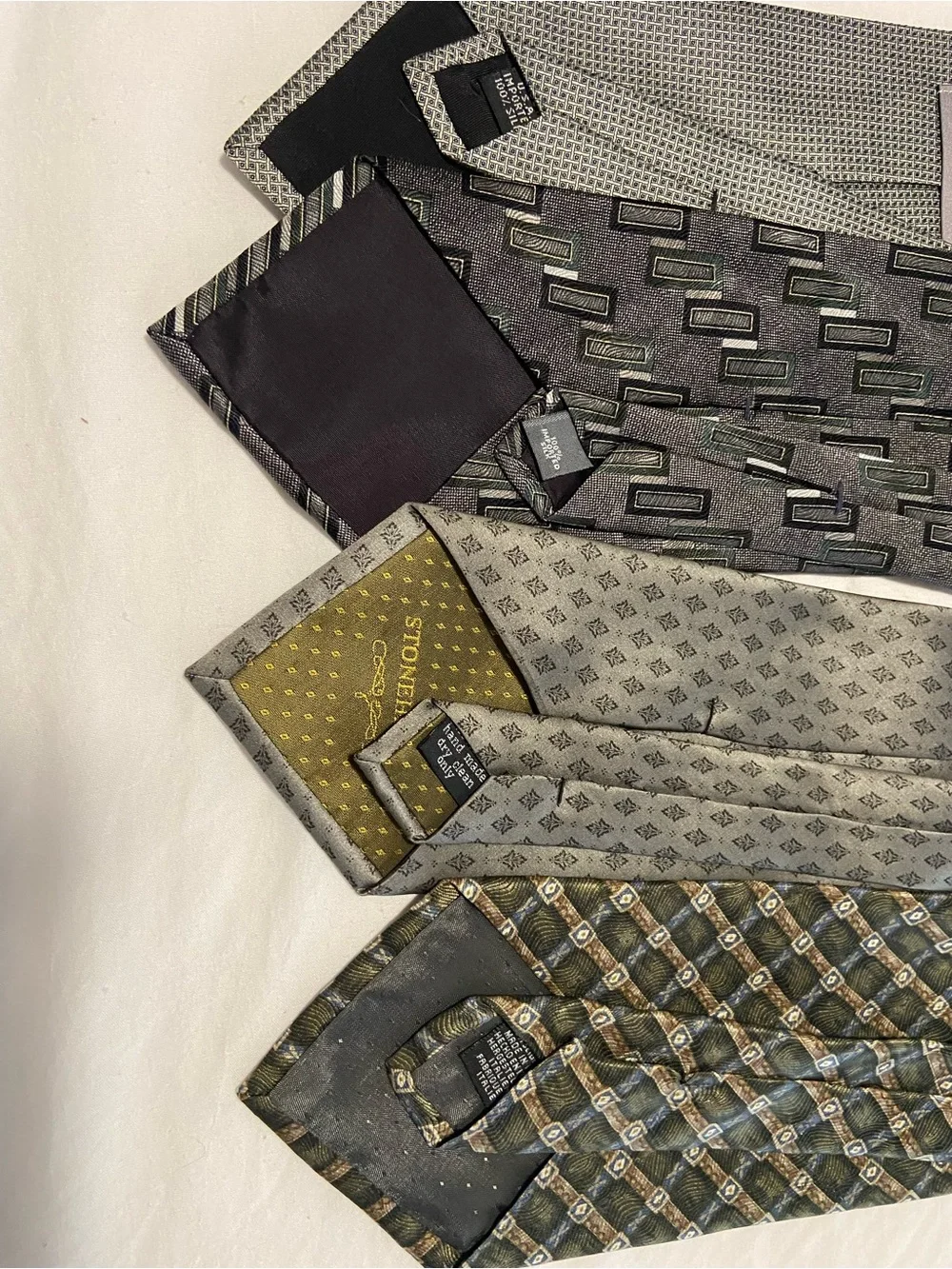 Geoffrey Beene Men's Grey and Olive Patterned Neckties - Set of 4